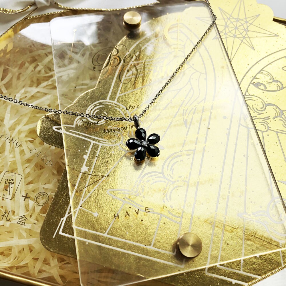 Necklace Black Petals Flower Summer Brand New Romantic Fine Jewelry Europe 925 Sterling Silver Gift For Women