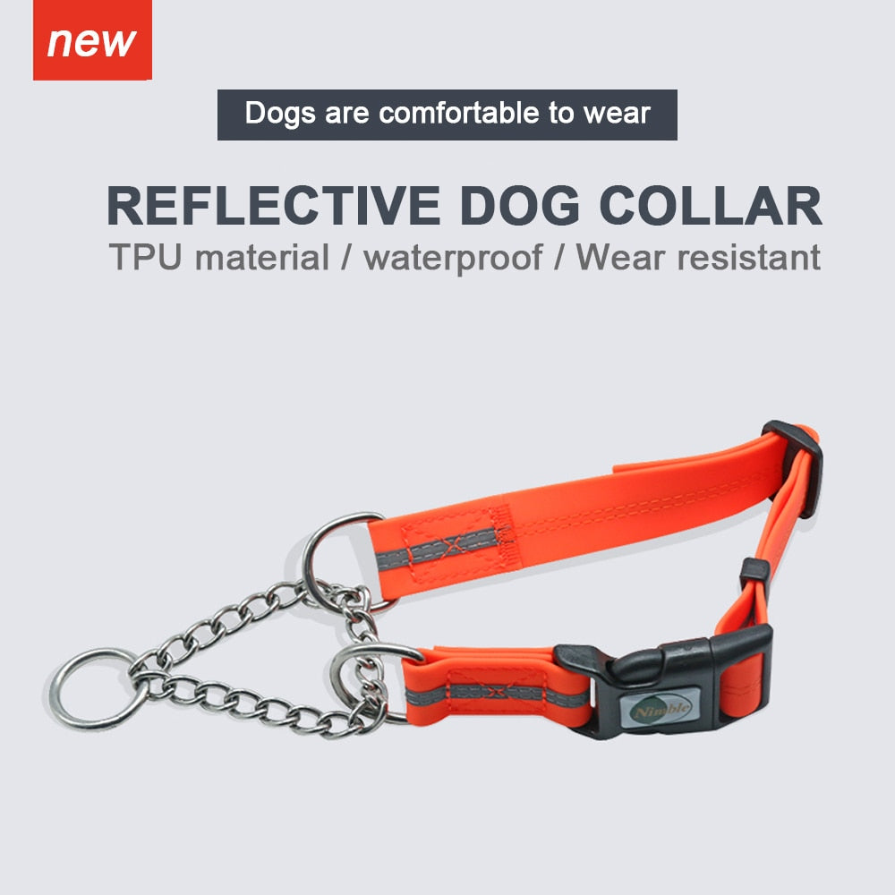 Martingale Collar Dog PVC with Welded Link Chain Reflective Waterproof Dirtproof Adjustable Collars For Small Medium Big Dogs - anconmall