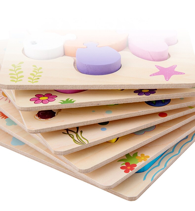 Wooden 3D Puzzle Educational Toys Jigsaw Toys For Children Baby Cartoon Animal Puzzles Intelligence Kids Toy Board Games