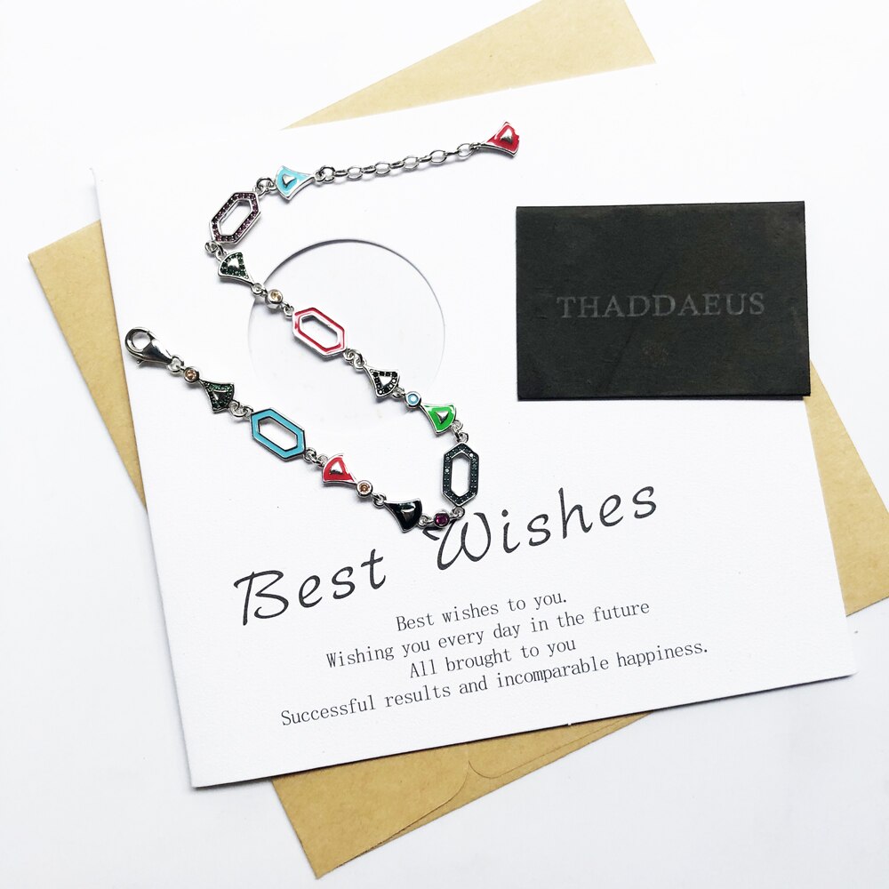 Colorful Asian Ornament Link Chain Far-Eastern Bracelet For Women 925 Sterling Silver Jewelry Feminine Gift