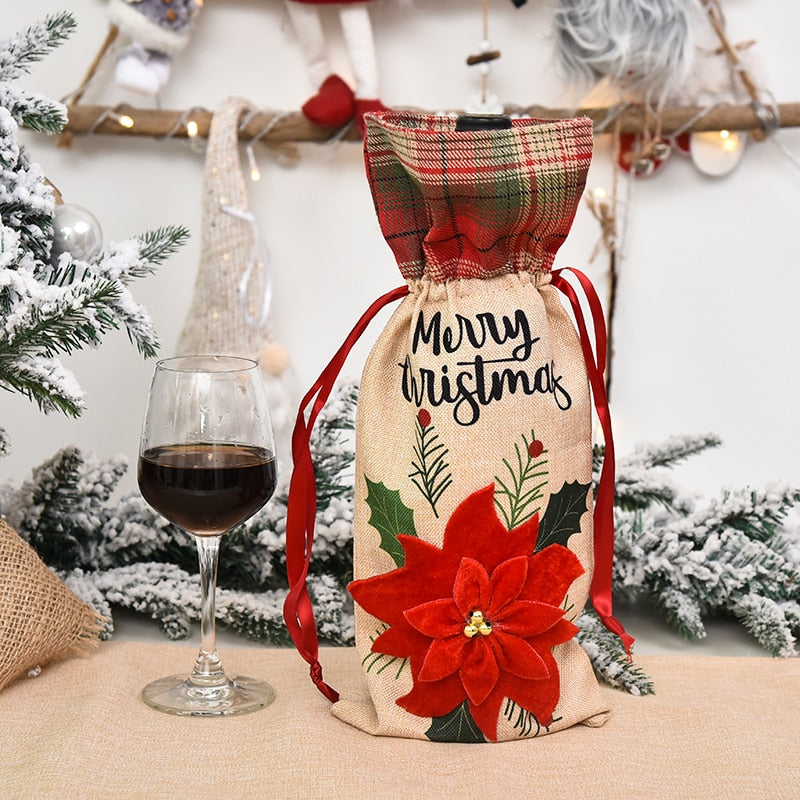1pc Christmas Wine Bottle Covers Bag Linen Christmas Decorations For Home 2022 Christmas Table Decor Xmas Navidad Noel Gifts