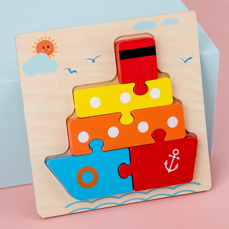 3D Shape Cognition Board Children's Jigsaw Puzzle Wooden Toys Kids Educational Toy Baby Montessori Learning Match Tangram Toys