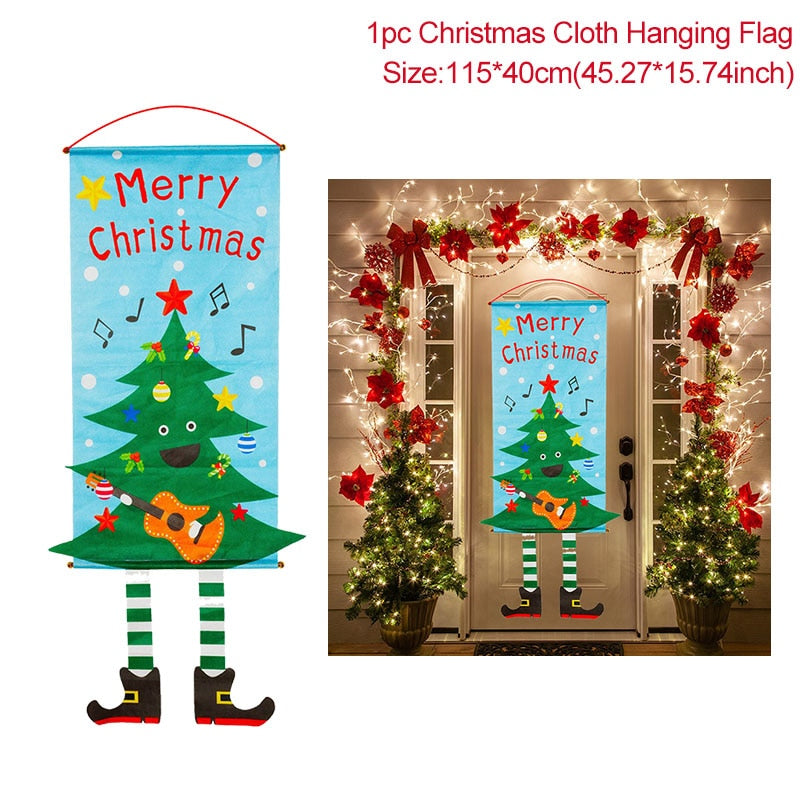 Christmas Door Hanging Banner Porch Santa Claus Faceless Doll Merry Christmas Flag Decorations For Home Navidad Ornament Pendant