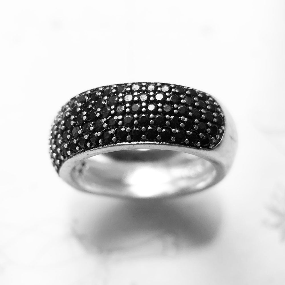 Black Pave Band Ring,Europe Style Classic Fine Jewerly For Men & Women Gift In 925 Sterling Silver