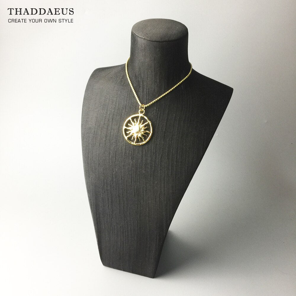 Pendant Necklace Gold Color Sun,Link Chain Fashion Ethnic Jewelry Europe Style 925 Stering Silver Bijoux Gift For Men Women