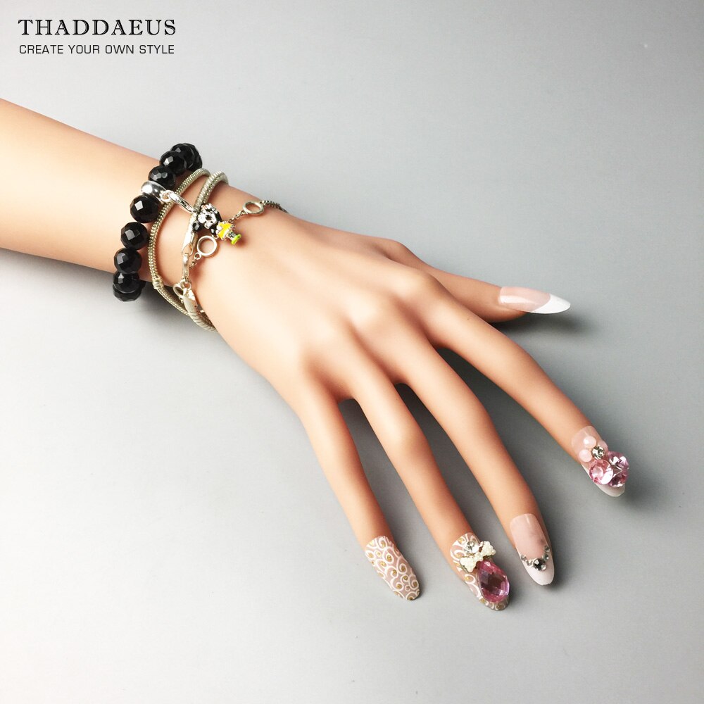 Black Stone Bracelet,Europe Style Glam Fashion Jewerly For Women Gift In 925 Sterling Silver