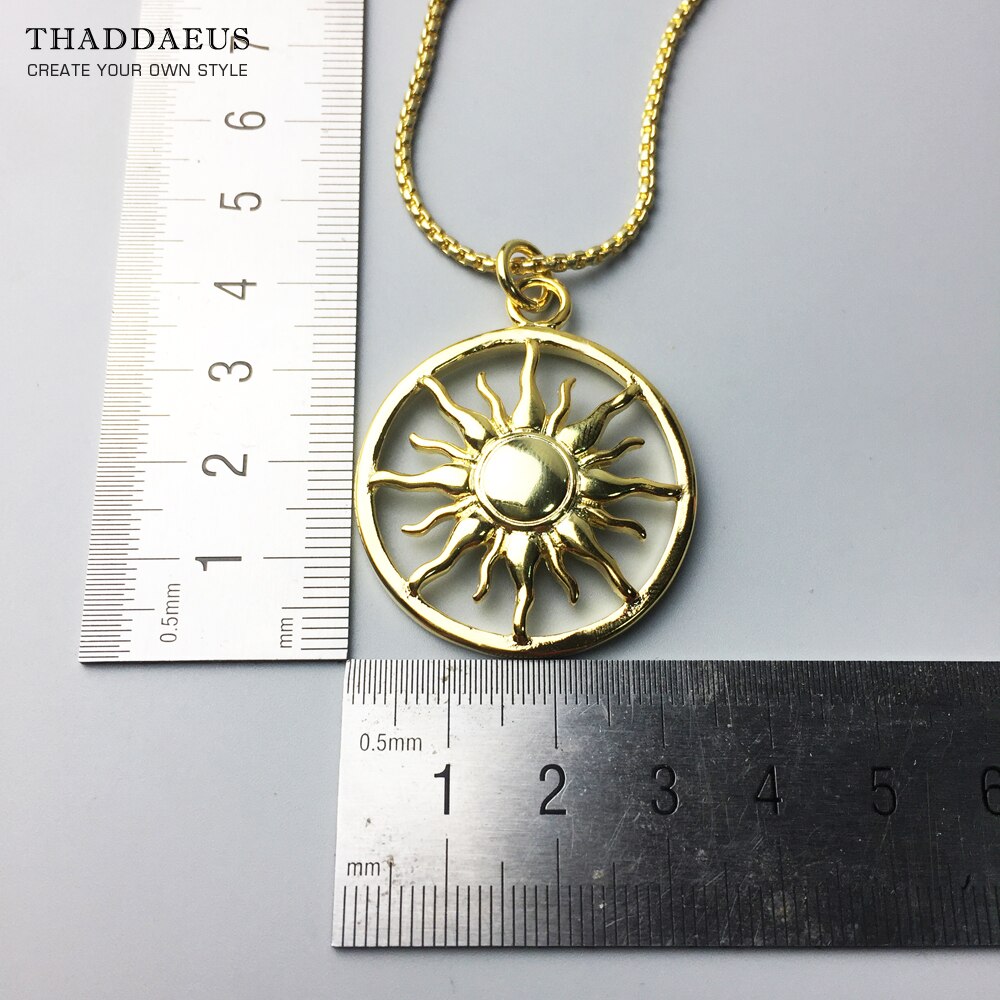 Pendant Necklace Gold Color Sun,Link Chain Fashion Ethnic Jewelry Europe Style 925 Stering Silver Bijoux Gift For Men Women