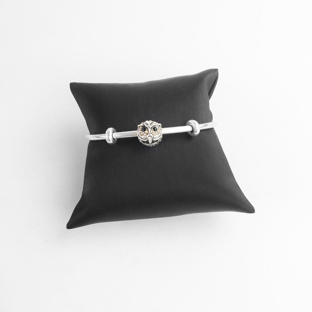 Bracelet Bangles Owl Bead Fashion Karma Jewelry Vintage Gift For Women Men,Brand New Good In 925 Sterling Silver