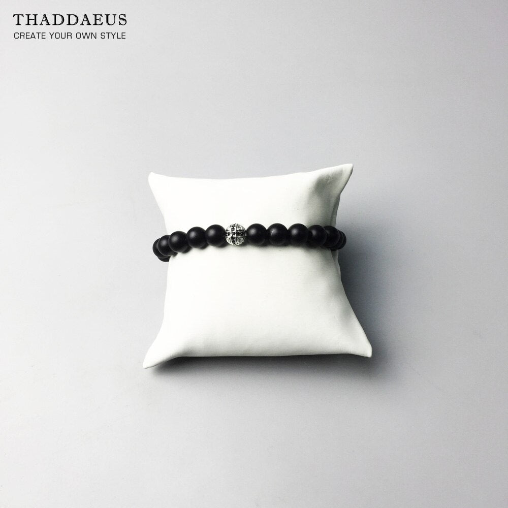 Matte Black Obsidian Karma Bracelets Cross Bead 925 Sterling Silver Europe Style Fashion Jewelry Gift