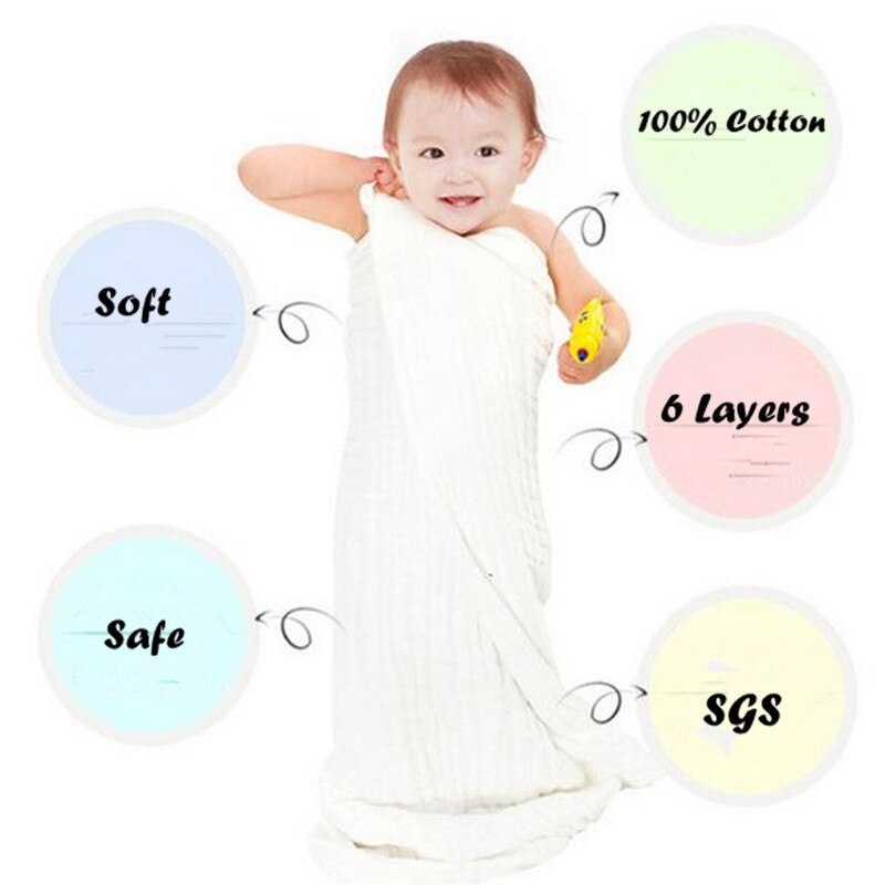 Dajinbear Baby bath towel 100% cotton ultra soft baby gauze towel newborn towel big thick 6 layer Size 90*110 CM