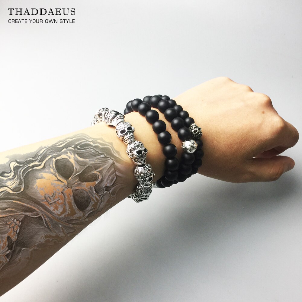 Bracelets Fleur-de-lis Lily &amp; Skull Punk Bead Brand Silver Fashion Europe Style Jewelry Bijoux Gift For  Men &amp; Women