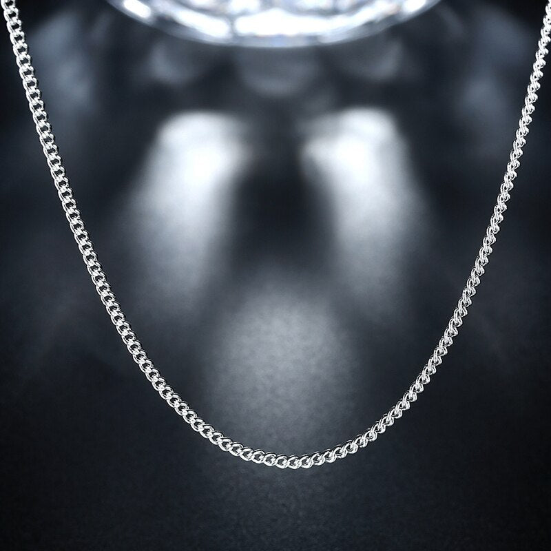 2mm Sideway Link Chain Necklace Brand New  Glam Fashion Jewelry Europe 925 Sterling Silver Bijoux Gift For Men Women