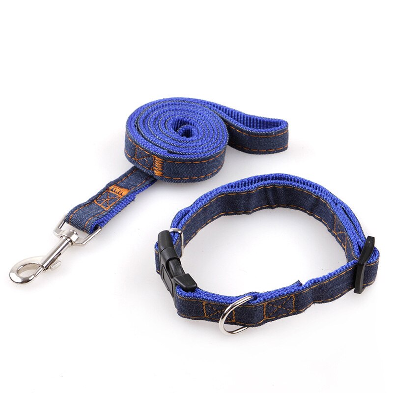 Pet Dog Denim Adjustable Leash and Collar Set Thickened and Durable 4 Colors Collar Traction Rope for Small Dog Cat Pet Supplies - anconmall