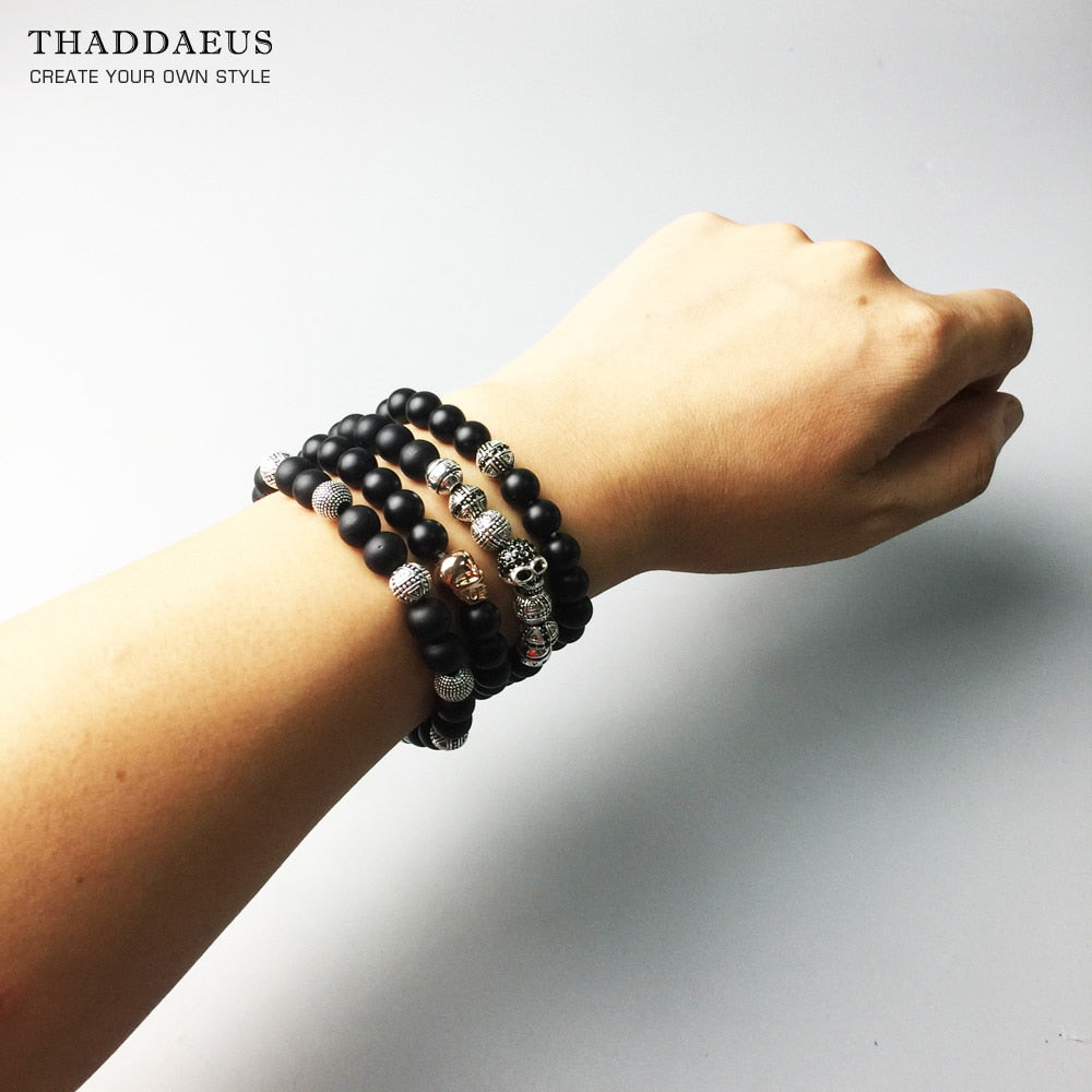 Matte Black Obsidian Karma Bracelets Cross Bead 925 Sterling Silver Europe Style Fashion Jewelry Gift