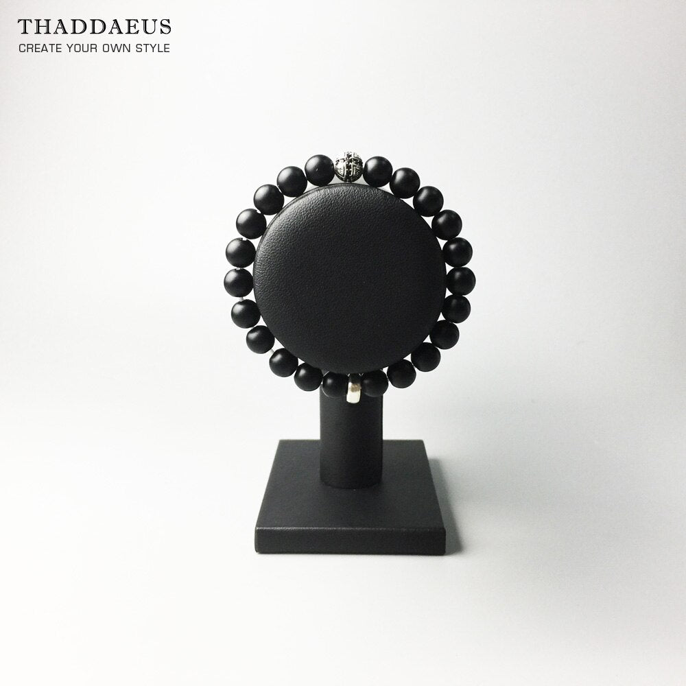 Matte Black Obsidian Karma Bracelets Cross Bead 925 Sterling Silver Europe Style Fashion Jewelry Gift