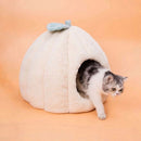 Semi-Enclosed Warm Cat Calming Bed Pumpkin-Shaped Soft Cozy Cat Tent House with Removable and Washable Double-Sided Cushion Pad - anconmall
