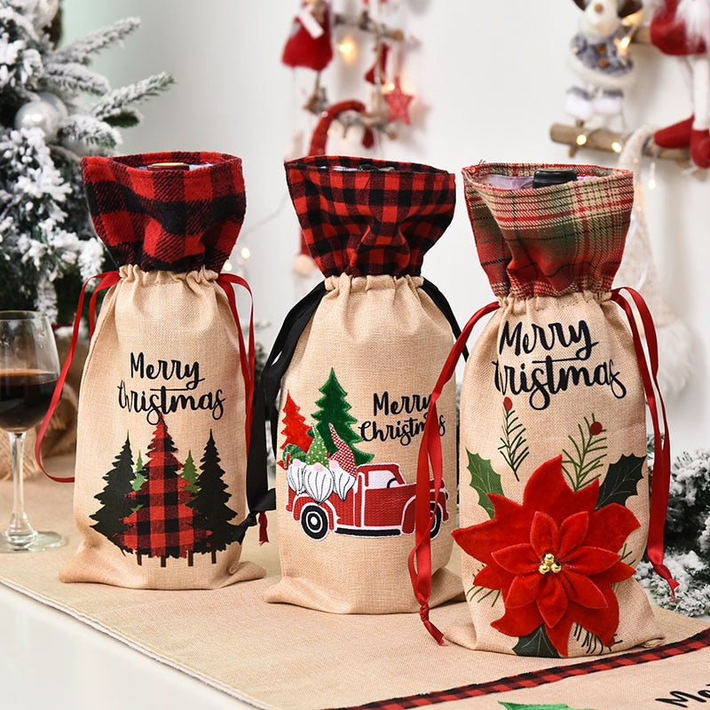 1pc Christmas Wine Bottle Covers Bag Linen Christmas Decorations For Home 2022 Christmas Table Decor Xmas Navidad Noel Gifts