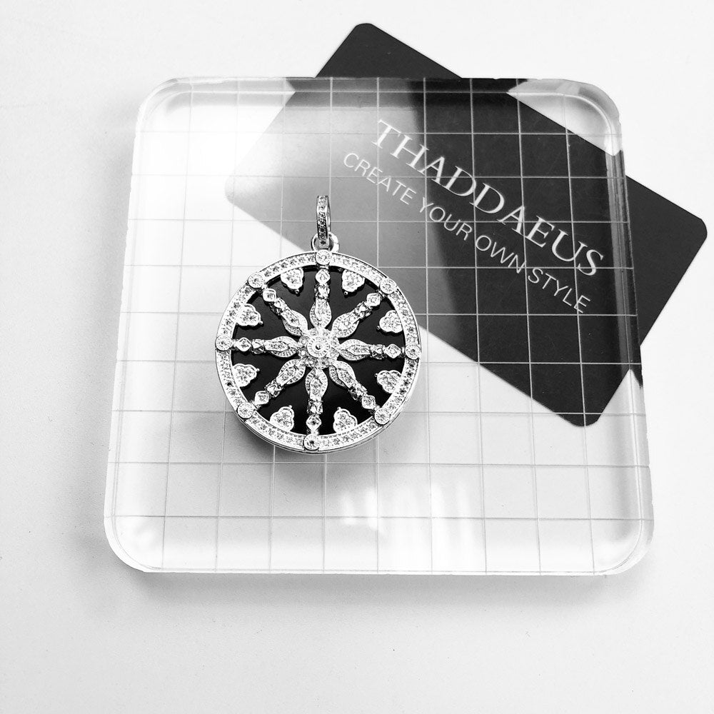 Pendant Black Crystal Wheel Brand New Karma Jewelry Trendy Europe 925 Sterling Silver Gift For Women Men