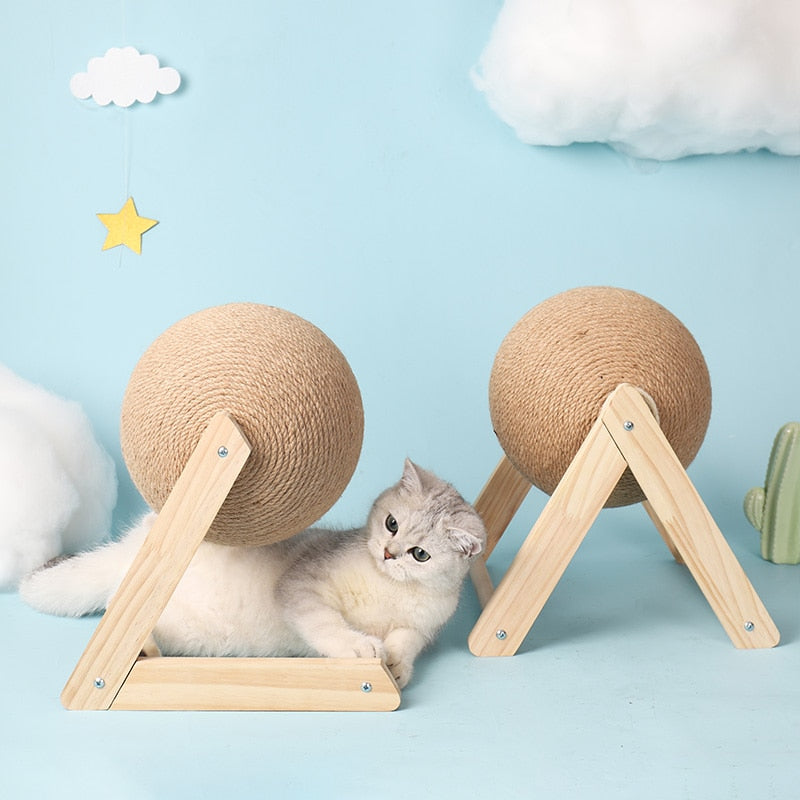 Cat Scratching Ball Wood Stand Pet Furniture Sisal Rope Ball Toy Kitten Climbing Scratcher Grinding Paws Scraper Toys For Cats - anconmall