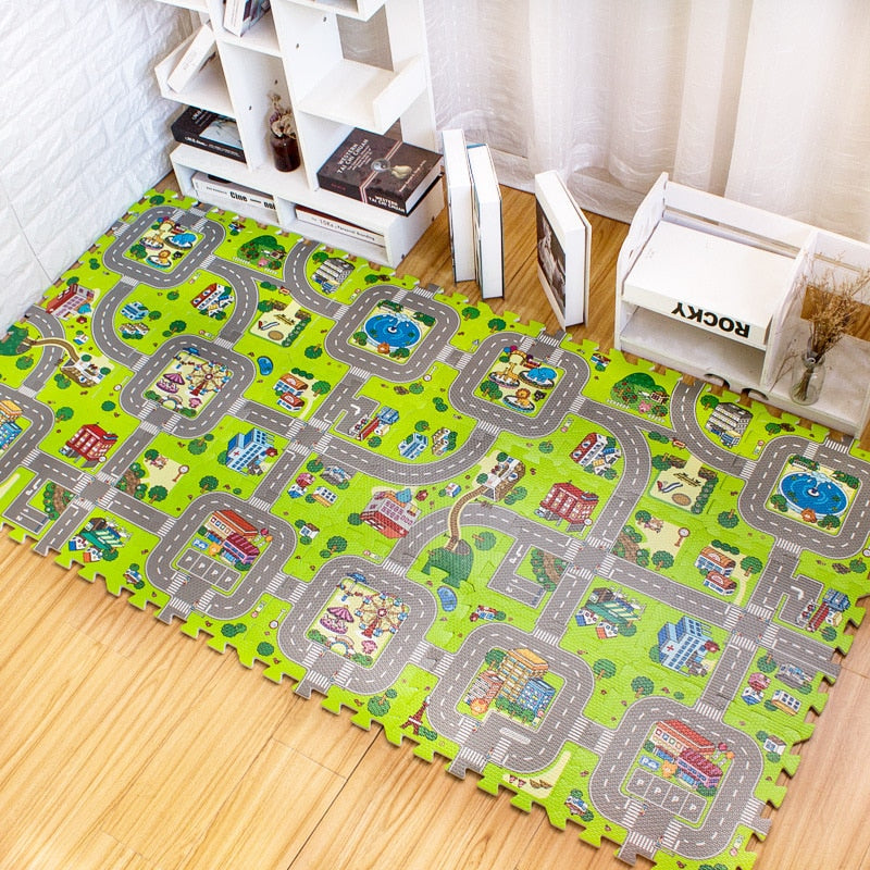 9pcs/Set Kids Carpet Playmat City Life Children's Educational Toys Road Traffic System Baby Play Mat EVA Kids Foam Puzzle Carpet