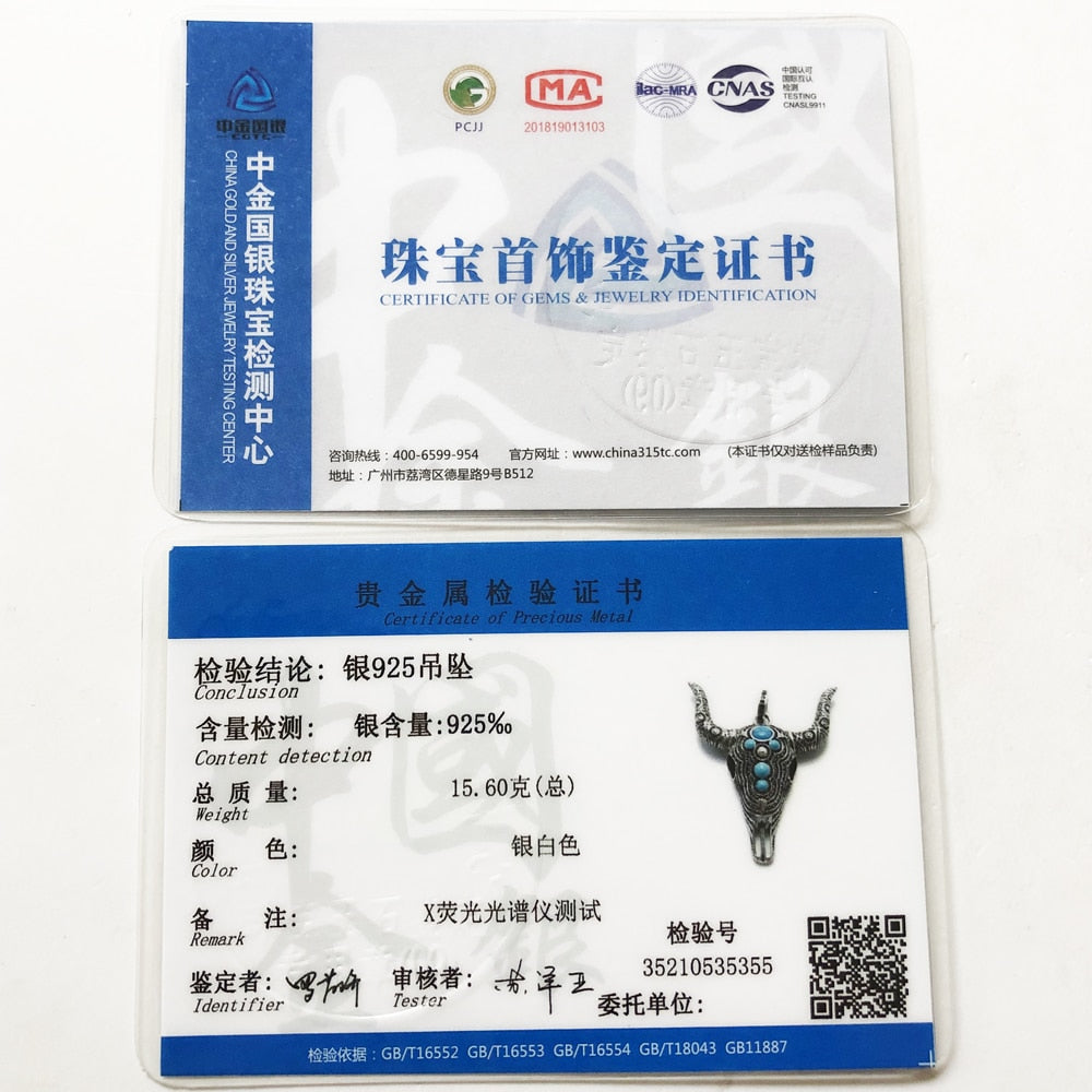 Pendant Blue Bull Head Skull Fashion Punk Ethnic Jewelry Europe 925 Sterling Silver Turquoise Rebel Gift For Woman & Men