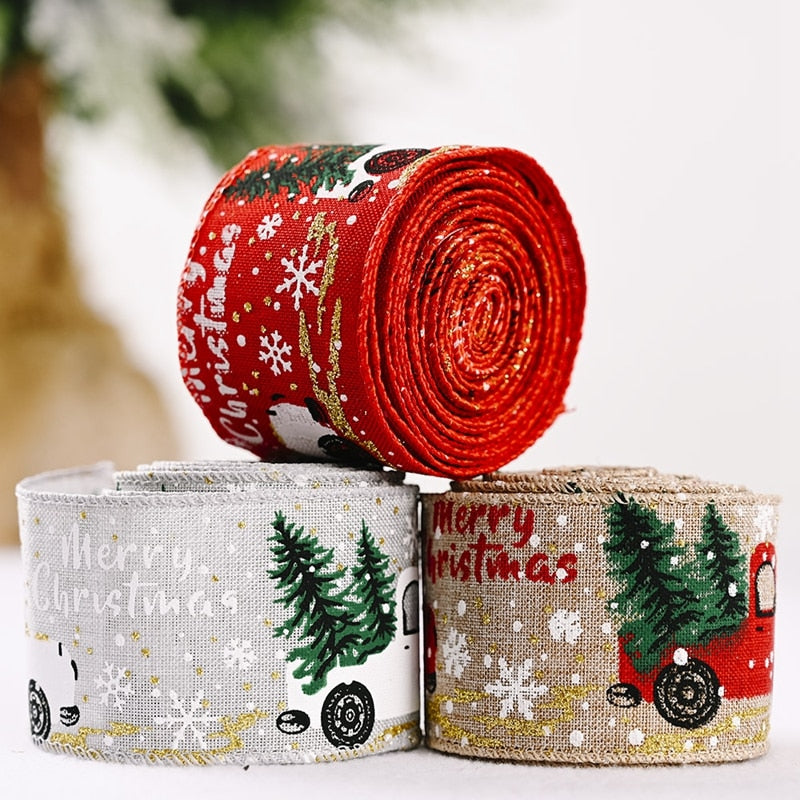 5M Merry Christmas Burlap Ribbons DIY Gift Wrapping Wedding Party Decoration for Home Christmas Tree Ribbon Garland Wreath Bows
