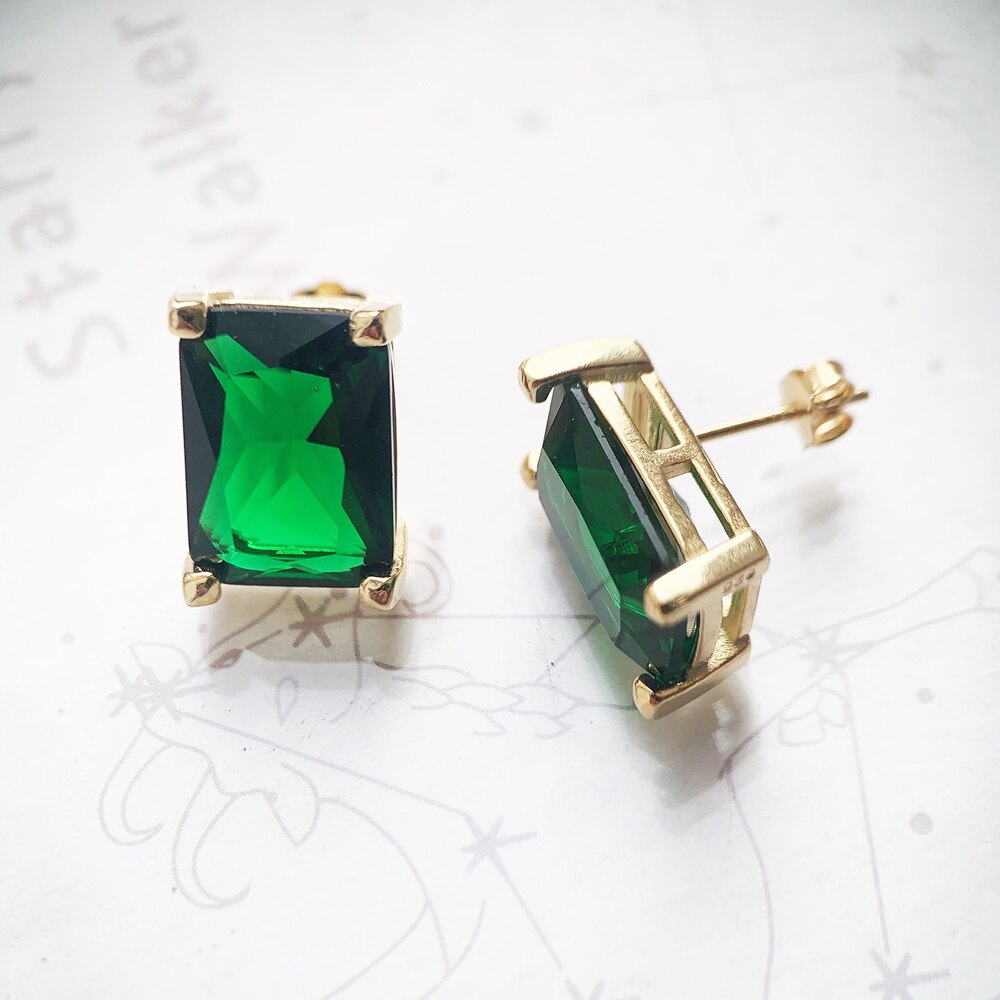 Stud Earrings Green Stone Golden Vintage Jewerly For Women 2022 Charms Elegant Design Gift In 925 Sterling Silver