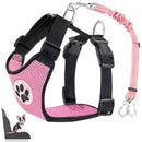 Car Seat Belt &amp; Safety Harness for Pet Dog Cat Adjustable Breathable Mesh Harness with Secure Leads in Vehicle for Travel Trip - anconmall