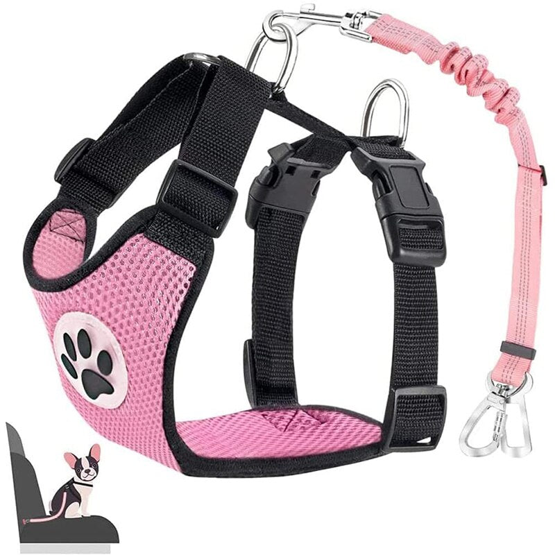 Car Seat Belt &amp; Safety Harness for Pet Dog Cat Adjustable Breathable Mesh Harness with Secure Leads in Vehicle for Travel Trip - anconmall