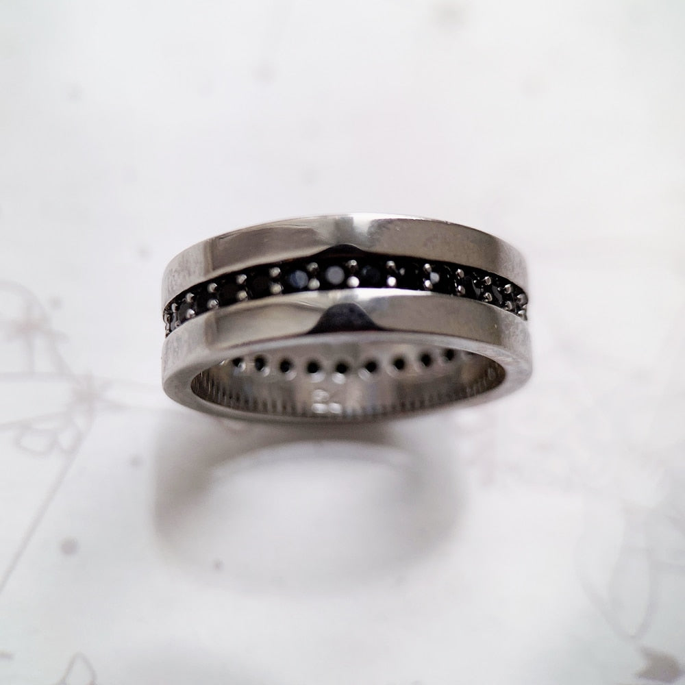 Band Ring Eternity Classic Black Europe Style Fine Jewerly For Men &amp; Women Gift In 925 Sterling Silver
