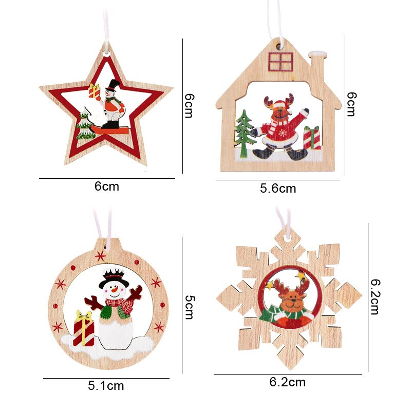 12pcs Christmas Wooden Pendant Santa Claus Snowflake Xmas Tree Ornaments Hanging Decor DIY Christmas Decorations for Home 2022