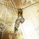 Charm Necklace Golden Feather & Oval CZ Spring Brand New Fashion Jewelry Europe 925 Sterling Silver Gift For Women