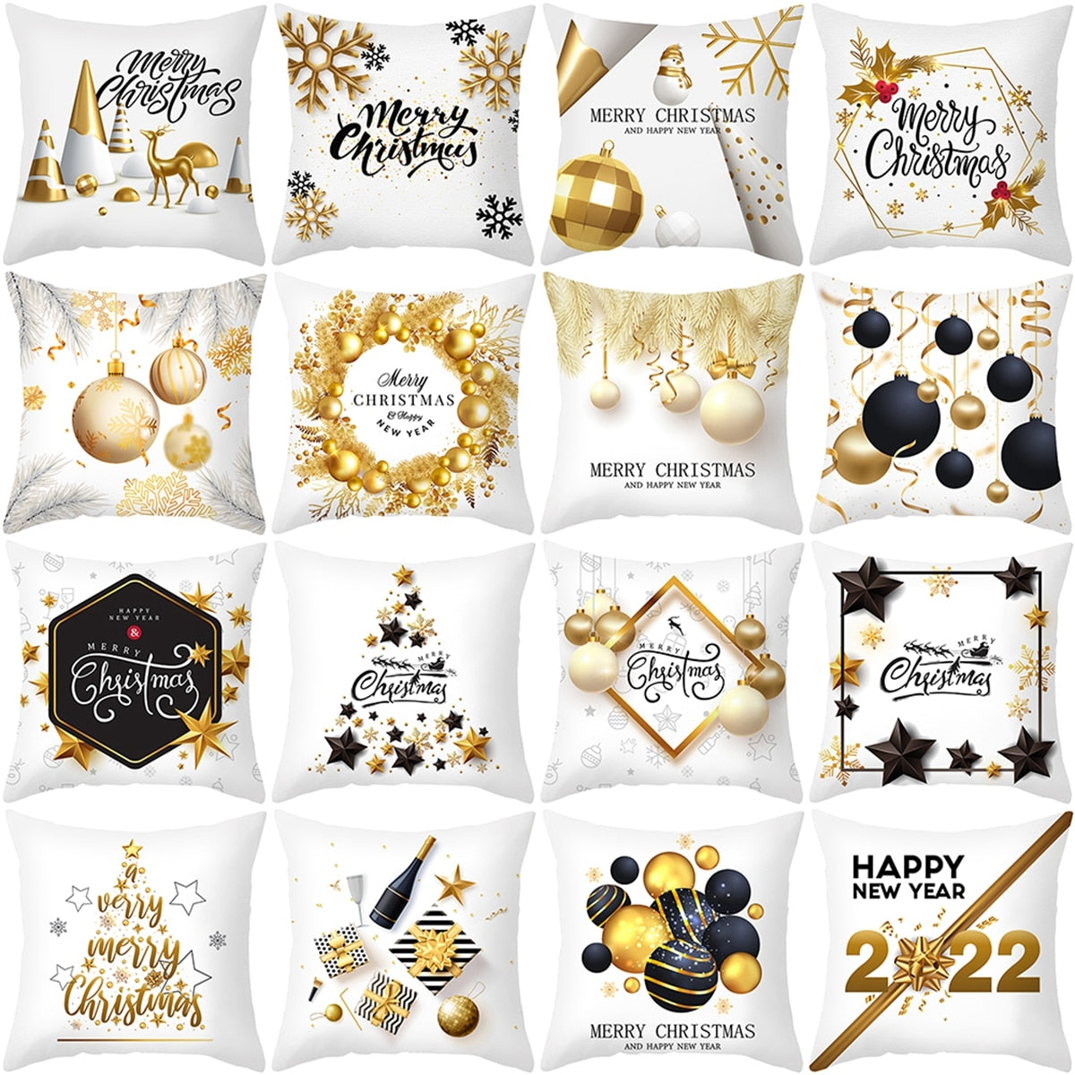 White Golden Xmas Cushion Cover 2022 Merry Christmas Decorations for Home Christmas Ornaments Navidad Xmas Gift New Year 2023