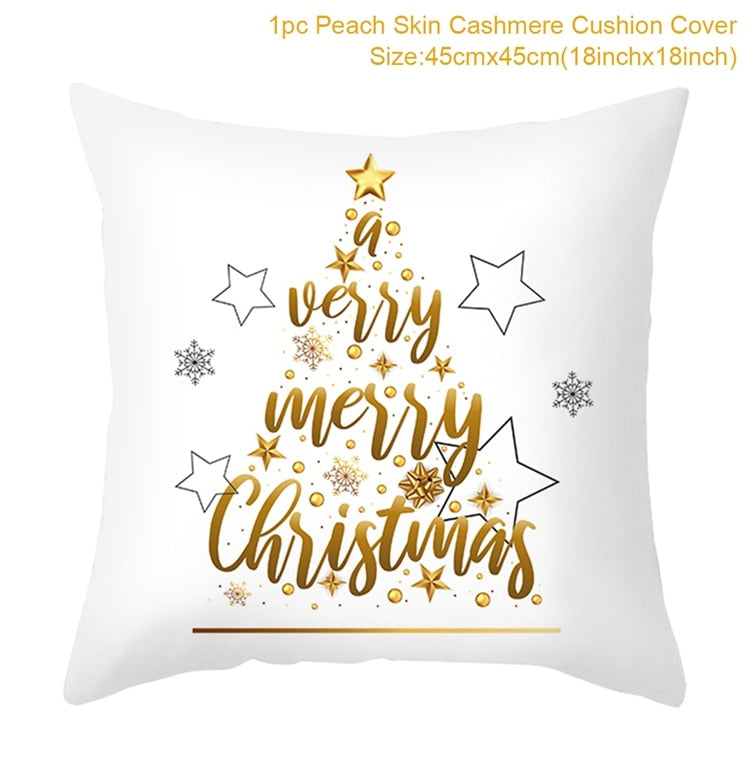 White Golden Xmas Cushion Cover 2022 Merry Christmas Decorations for Home Christmas Ornaments Navidad Xmas Gift New Year 2023