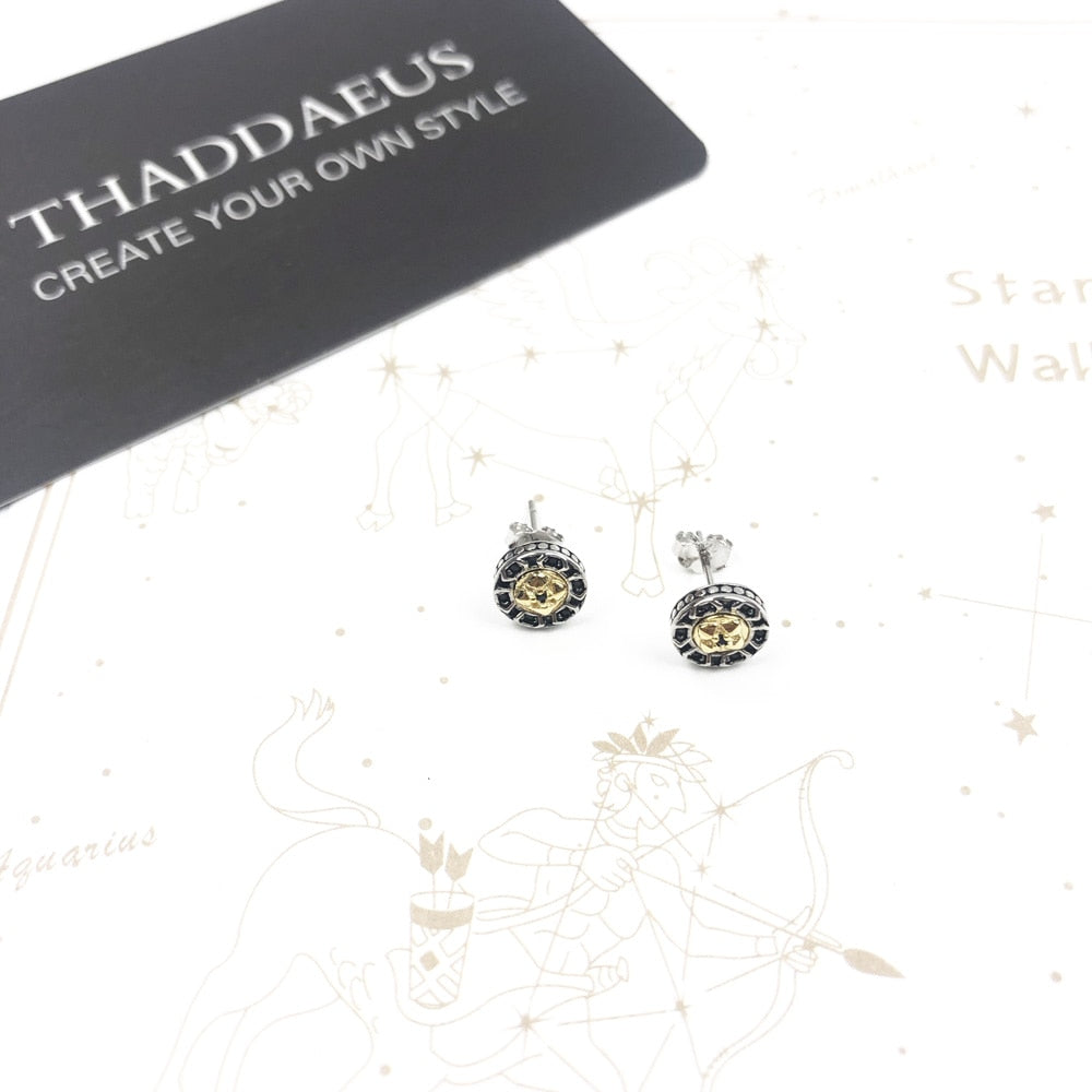 Ear Studs Cross Black Stones Gold Europe Style Delicate Myths Fine Jewerly For Women Men Vintage 925 Sterling Silver Gift