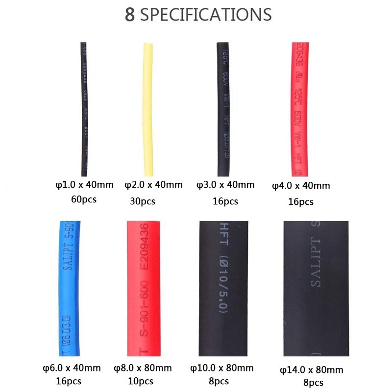 164Pcs Heat Shrink Tube Kit Insulation Sleeving Polyolefin Shrinking Assorted Heat Shrink 2:1 Tubing Wire Cable Sleeving Tube