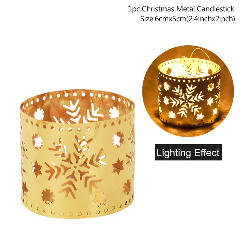 Christmas Iron Hollow Candle Holder Merry Christmas Decorations For Home Table Ornaments Noel Navidad Natal New Year Gifts 2023