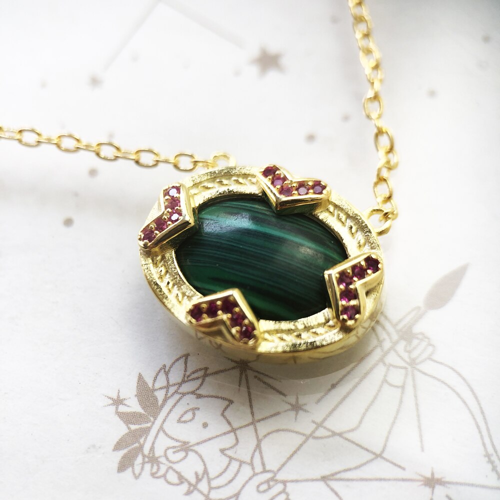 Necklace Green Oval Gold Summer Brand New Fine Jewelry 925 Sterling Silver Vintage Gift For Women