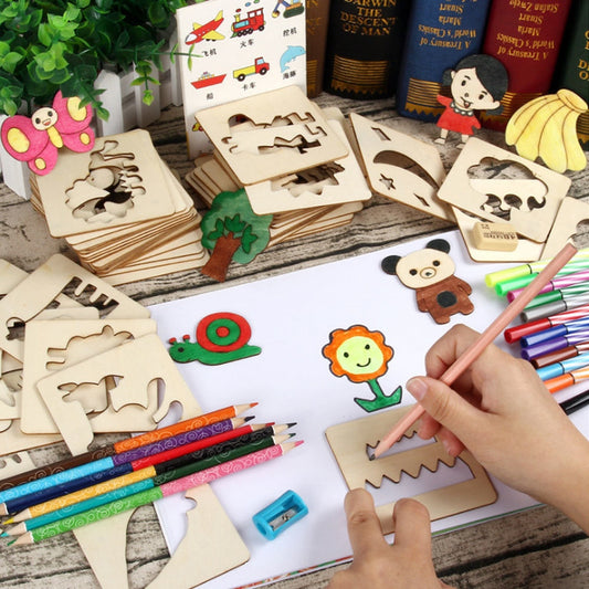 100pcs Baby Toys School Paint Tools Educational Coloring Book Paint Learning Coloring Board Drawing Board Wooden Drawing Toys