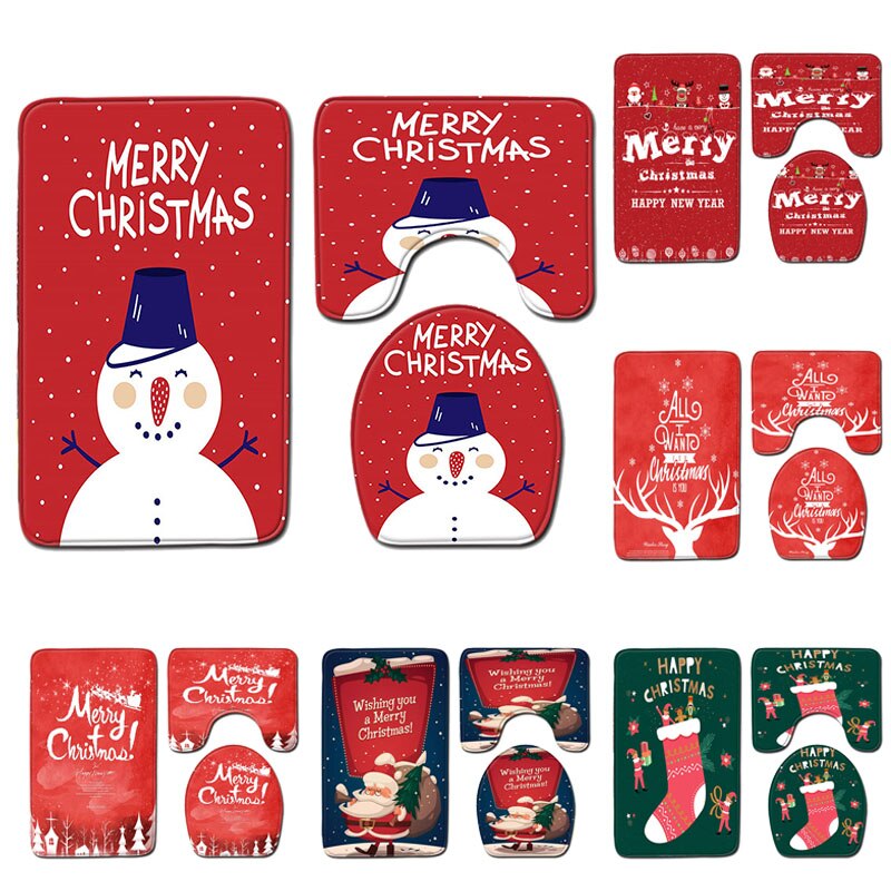 Santa Claus Rug Seat Bathroom Set Merry Christmas Decorations For Home Navidad 2020 Natal Cristmas Party Supplies New Year Gift