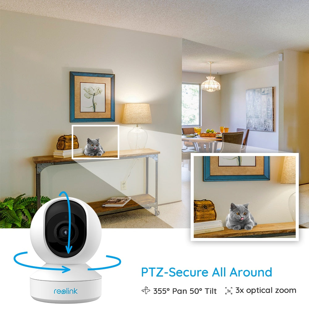 Reolink 5MP PTZ Home Security Camera Wifi 2.4G/5G 3x Optical Zoom Pan/Tilt 2-way Audio Indoor Baby Monitor SD Card Slot E1 Zoom