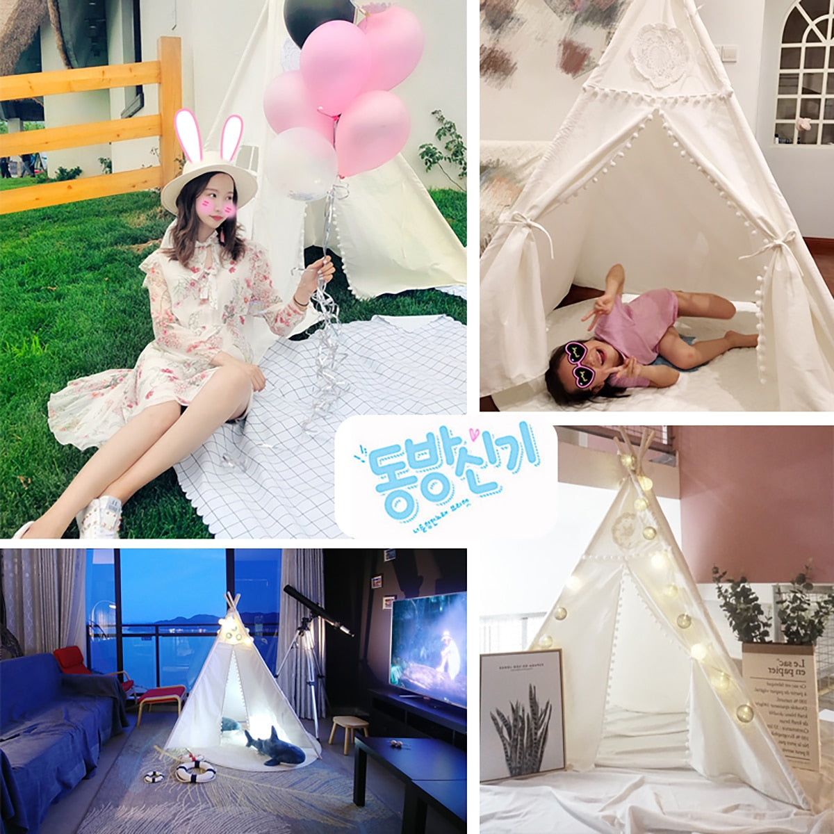Children&#39;s Tent Teepee Tent For Kids Portable Tipi Infantil House For Children Cabana Kids Tents Decoration Carpet LED Lights