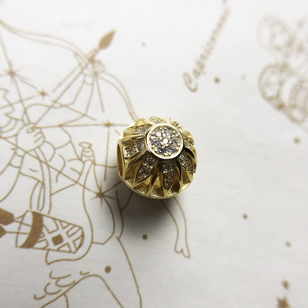 Beads Golden Sun Pave Summer Brand New 925 Sterling Silver Charm Karma Jewelry Accessories