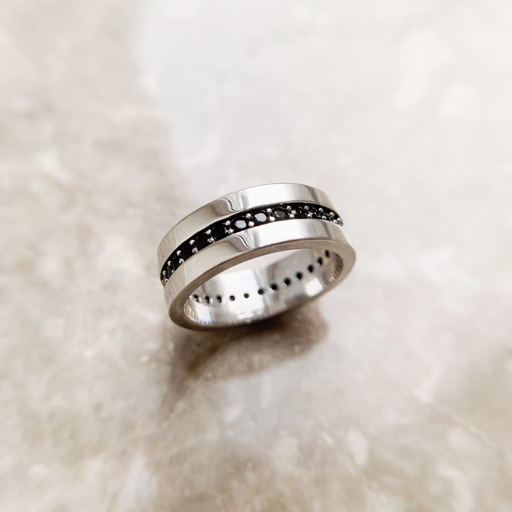 Band Ring Eternity Classic Black Europe Style Fine Jewerly For Men & Women Gift In 925 Sterling Silver