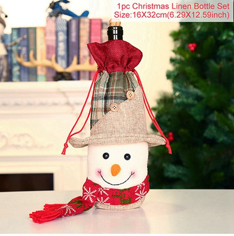 Christmas Bottle Cover Merry Christmas Decorations for Home 2022 Christmas Ornaments Navidad Noel Xmas Gift Happy New Year 2023