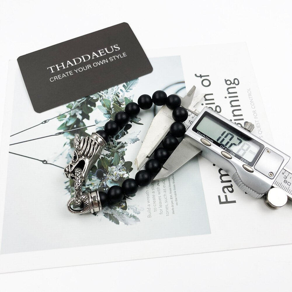 Bracelet Rebel Dragon Europe Style Punk Fashion Jewelry Gift For Men & Women,In 925 Sterling Silver And Black Obsidian