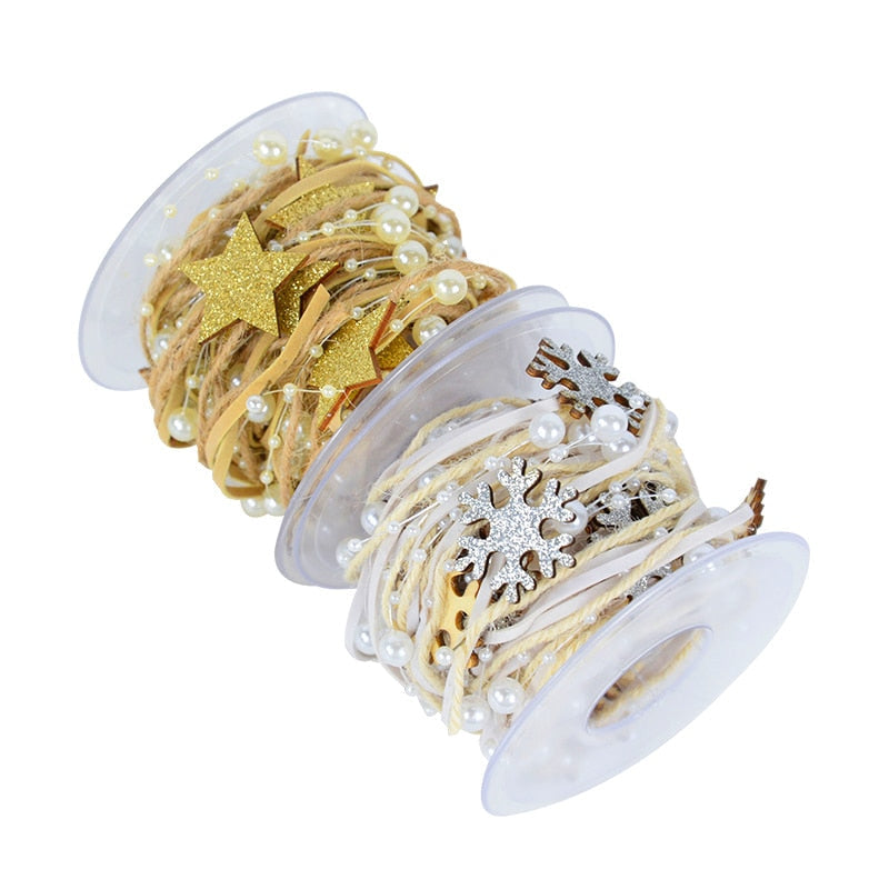 1/2M Christmas Ribbon Decoration Star Bead Chain Ribbon Xmas Tree Ornament DIY Christmas Gift Box Packaging 2022 New Year Natal