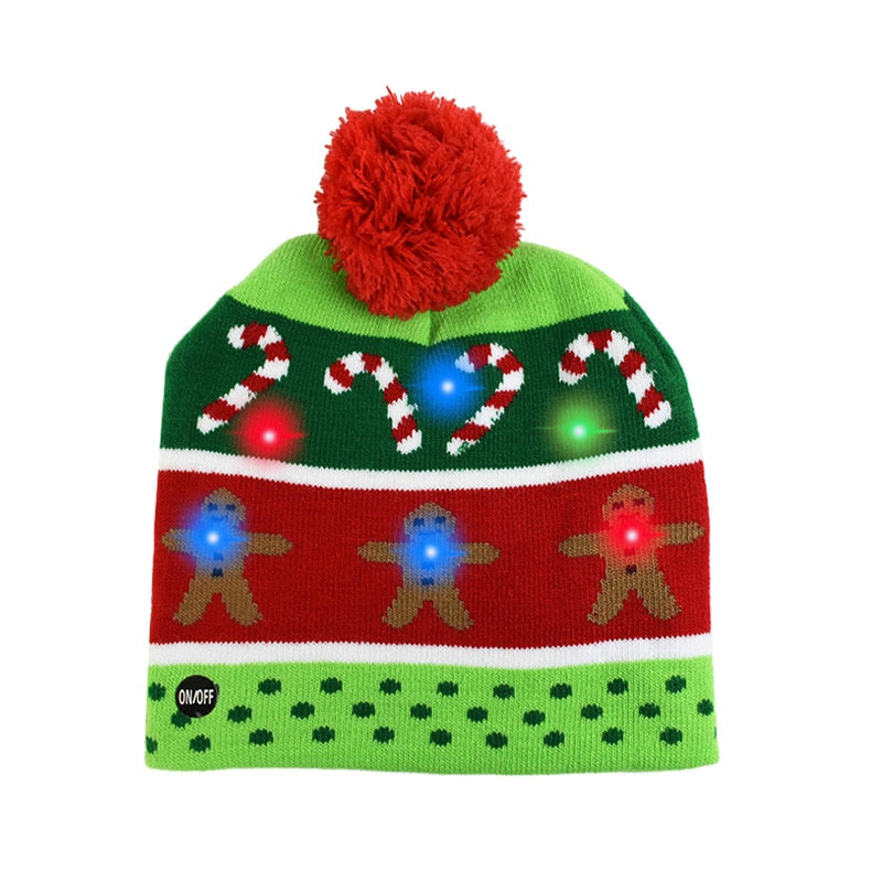 LED Christmas Hat Sweater Knitted Beanie Christmas Light Up Knitted Hat Christmas Gift for Kids Xmas 2023 New Year Decorations