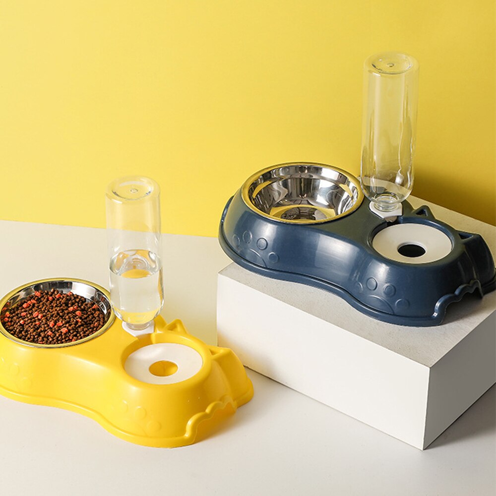 Pet Bowl Three Bowl Automatic Feeder and Water Anti Overturning Pet Dog Moisture Proof Mouth Stainless Steel Bowl for Cats - anconmall