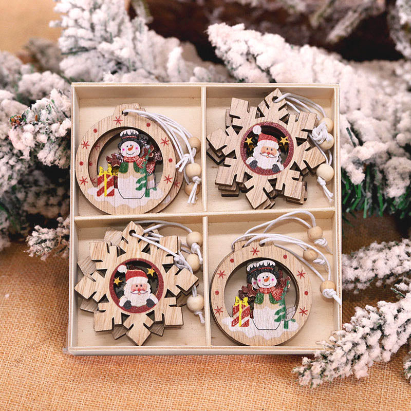 12Pcs Christmas Snowflakes Wooden Pendants Xmas Tree Hanging Ornaments Christmas Decorations for Home Navidad Gift New Year 2023